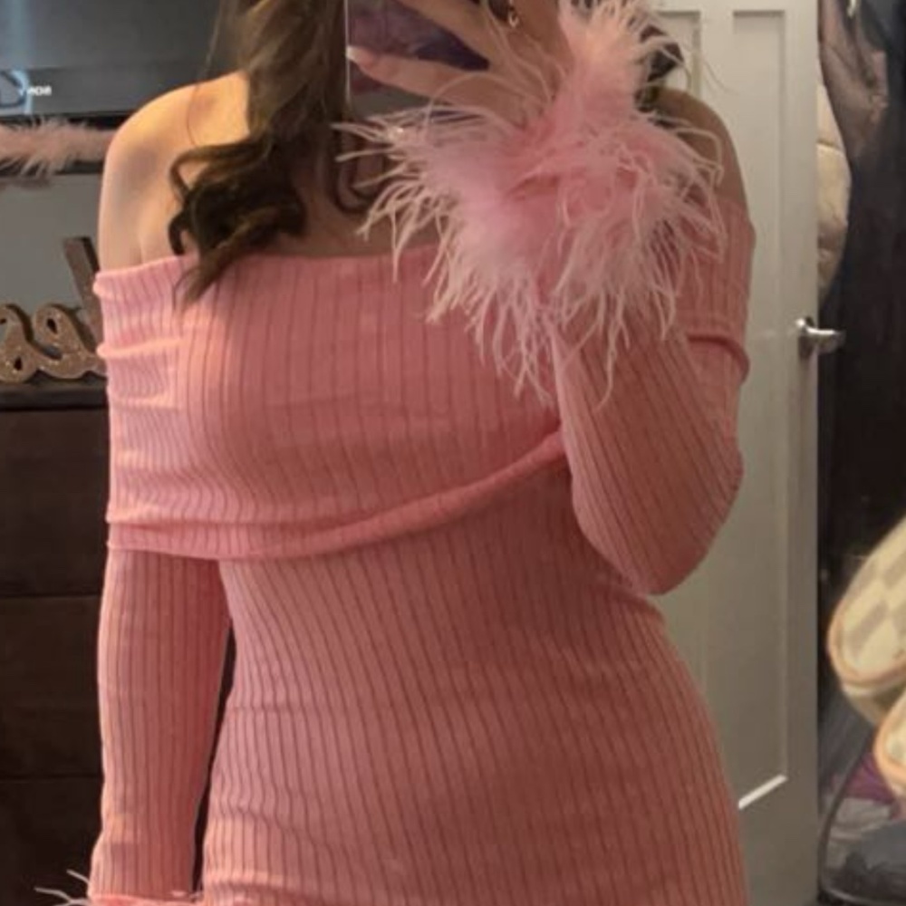 Pink feather dress